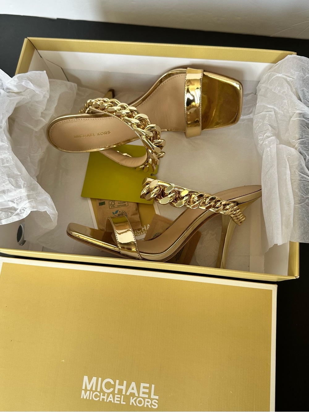 Michael Kors Metallic Gold Chain Strap High Heel Mules.  NEW WITH BOX - Picture 14 of 15